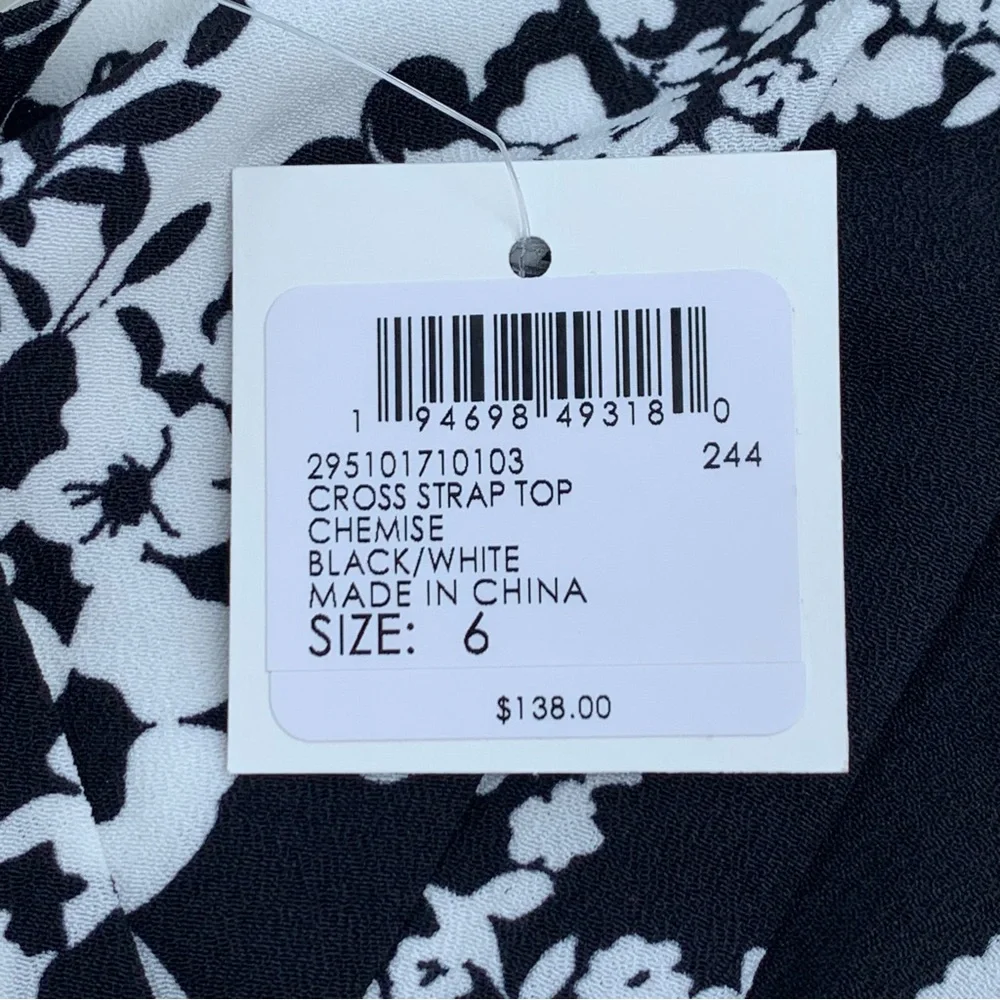 NWT Club Monaco Women’s Black and White Floral Crisscross Strap Top Size 6 - Picture 6 of 14